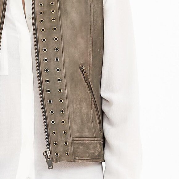 Banana Republic Heritage Leather Grommet Vest Olive XS NWT - Picture 4 of 12